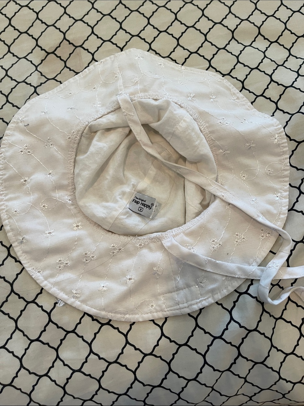 Flap happy White Eyelet Sun Hat with Chin Ties